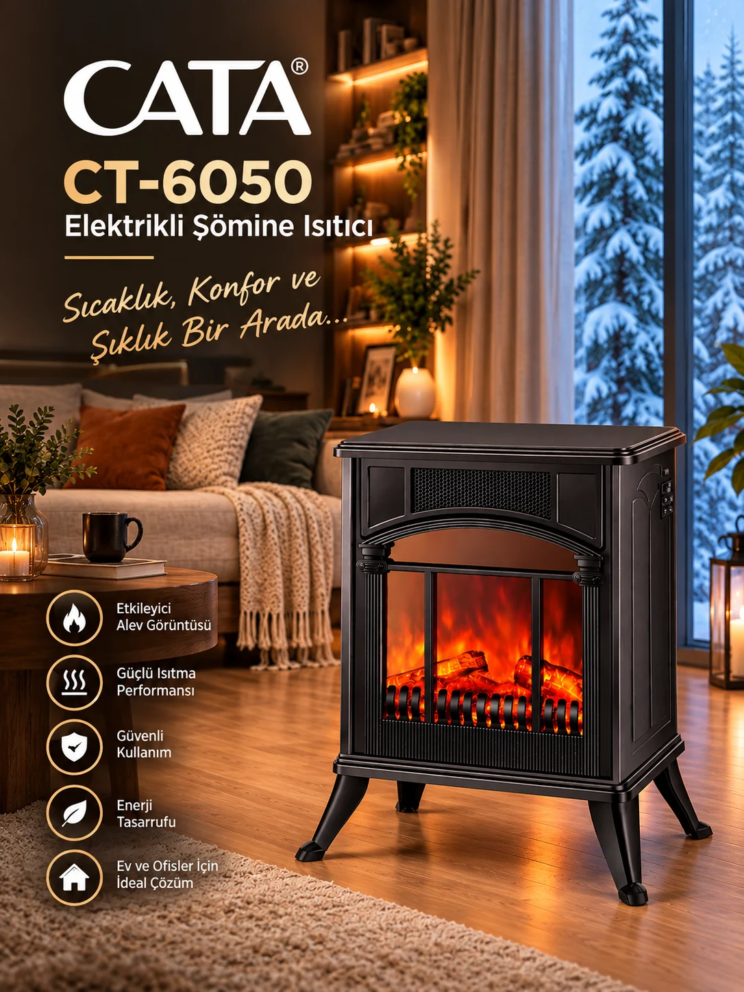 CATA CT6050 ERCİYES ELEKTRİKLİ ŞÖMİNE